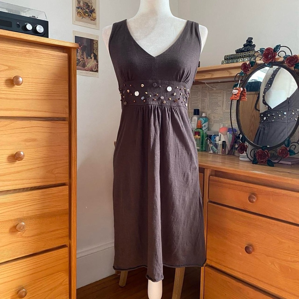 Dark Brown Fairy Grunge Boho Mini Midi Beaded Babydoll Dress